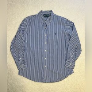 Ralph Lauren Oxford Blue White Striped Dress Shirt Men’s Size 16.5 32/33